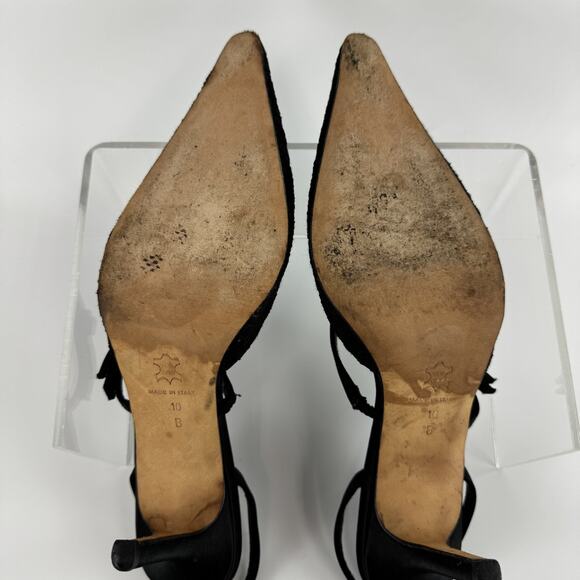 Isaac Mizrahi Black Lace Heels Sling Back Pointed Toe Women's Size 10 B Flat bow - Picture 10 of 12